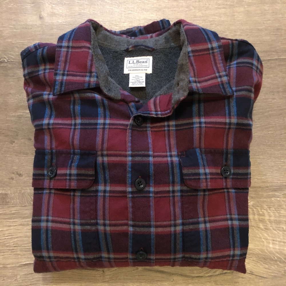 Men’s L.L. Bean Fleece-Lined Flannel Shirt Lg